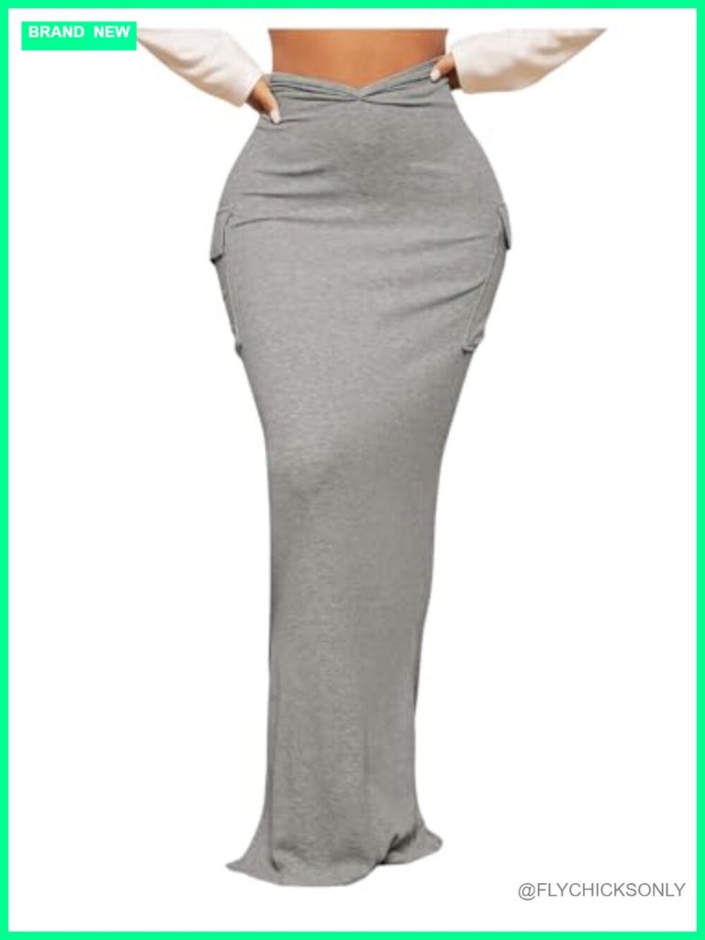 High Waisted Bodycon Maxi Skirt with Pockets and Slit